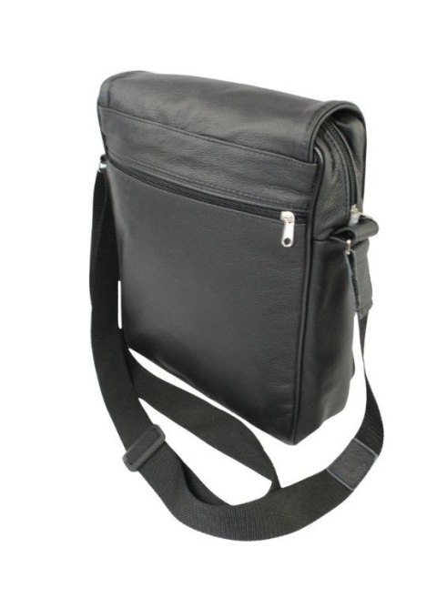 Skórzana Torba Na Ramię Pionowa GRETOS (PL) Listonoszka Z Klapką CZARNA 37 x 30 x 7 [cm]