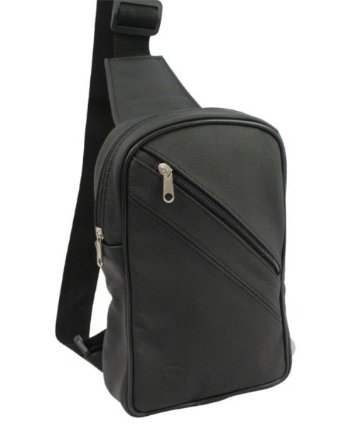 Torba Skórzana Na Ramię Nerka Barkówka Noszona Na Skos GRETOS (PL) CZARNA Praktyczna I Wygodna 27 x 17 x 5 [cm]