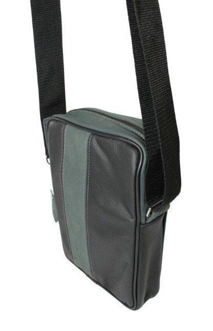 Torba męska skórzana GRETOS MAROUS (PL) Skóra Naturalna CZARNO-ZIELONA 25 x 17 x 6 [cm]