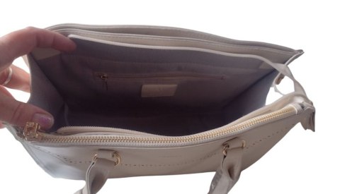 Torebka Skóra Włoska ROVICKY (PL) Elegancki Stylowy Kuferek 1117 KREMOWA 33 x 26 x 13 [cm]