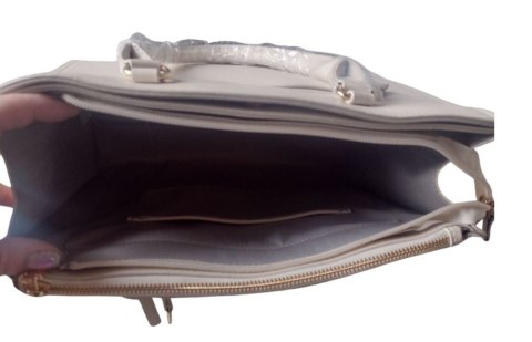 Torebka Skóra Włoska ROVICKY (PL) Elegancki Stylowy Kuferek 1117 KREMOWA 33 x 26 x 13 [cm]