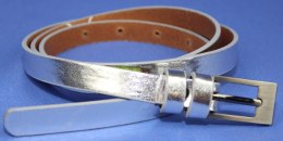 Pasek Skórzany PAS-MAX (PL) Damski Skóra Licowa 15 mm SREBRNY Wąski