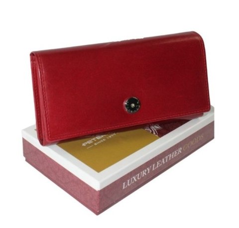 Portfel Damski Skórzany Peterson Długi Suwak Wewnątrz Skóra Naturalna Lakierowana PTN 1680144 CZERWONY 18,5 x 10 x 3 [cm]