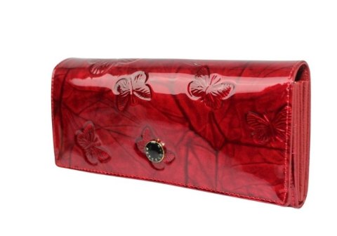 Portfel Damski Skórzany Peterson Długi Suwak Wewnątrz Skóra Naturalna Lakierowana PTN 72037 CZERWONY 18,5 x 9 x 3,5 [cm]