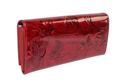 Portfel Damski Skórzany Peterson Długi Suwak Wewnątrz Skóra Naturalna Lakierowana PTN 72037 CZERWONY 18,5 x 9 x 3,5 [cm]