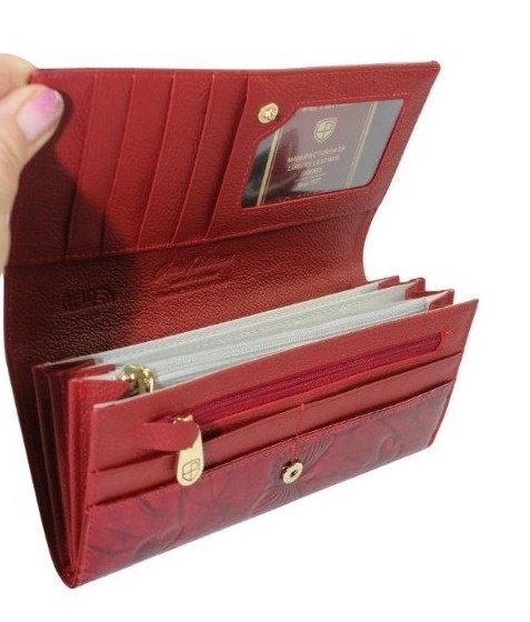 Portfel Damski Skórzany Peterson Długi Suwak Wewnątrz Skóra Naturalna Lakierowana PTN 72037 CZERWONY 18,5 x 9 x 3,5 [cm]