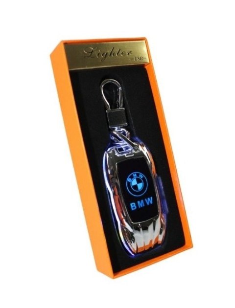 Praktyczna Elektryczna Zapalniczka Plazmowa USB Z Kablem Mikro USB Podświetlana BRELOK Do Kluczyków Samochodowych BMW SREBRNA