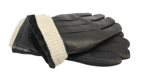 Rękawiczki Męskie PolskaGalanteria Ocieplane Z Jasnym Ściągaczem Ze Skóry Renifera Rozmiar 10 1/2 CZARNE