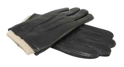 Rękawiczki Męskie PolskaGalanteria Ocieplane Z Jasnym Ściągaczem Ze Skóry Renifera Rozmiar 10 CZARNE