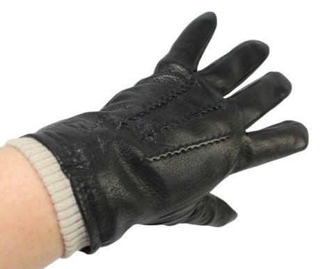 Rękawiczki Męskie PolskaGalanteria Ocieplane Z Jasnym Ściągaczem Ze Skóry Renifera Rozmiar 10 CZARNE