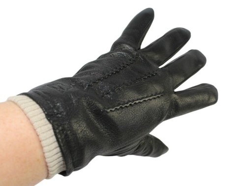 Rękawiczki Męskie PolskaGalanteria Ocieplane Z Jasnym Ściągaczem Ze Skóry Renifera Rozmiar 12 CZARNE