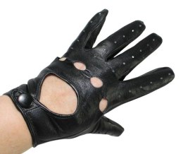 Rękawiczki Skórzane Samochodowe Z wycięciami PolskaGalanteria Ze Skóry Cielęcej Rozmiar 11 CZARNE