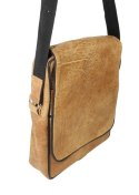 Skórzana Torba Na Ramię Pionowa GRETOS (PL) Listonoszka Z Klapką SUROWA SKÓRA KARMELOWY 37 x 30 x 7 [cm]