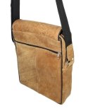 Skórzana Torba Na Ramię Pionowa GRETOS (PL) Listonoszka Z Klapką SUROWA SKÓRA KARMELOWY 37 x 30 x 7 [cm]