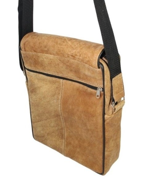 Skórzana Torba Na Ramię Pionowa GRETOS (PL) Listonoszka Z Klapką SUROWA SKÓRA KARMELOWY 37 x 30 x 7 [cm]