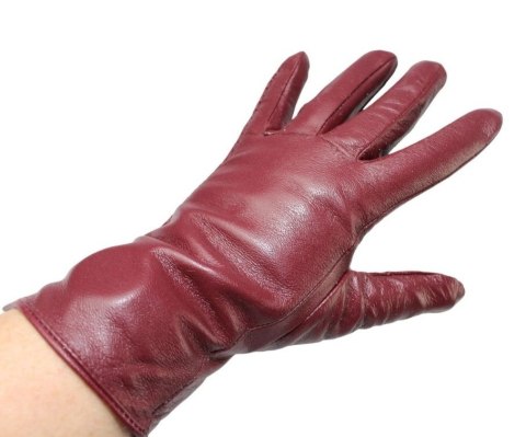 Skórzane Ocieplane Rękawiczki Damskie PolskaGalanteria.pl Ze Skóry Naturalnej BURGUND Rozmiar 9