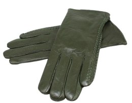 Skórzane Ocieplane Rękawiczki Damskie PolskaGalanteria.pl Ze Skóry Naturalnej CIEMNE OLIWKOWE Rozmiar 7 1/2 