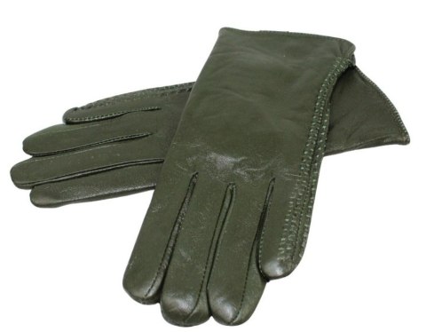 Skórzane Ocieplane Rękawiczki Damskie PolskaGalanteria.pl Ze Skóry Naturalnej CIEMNE OLIWKOWE Rozmiar 7 1/2 