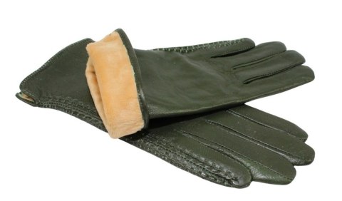 Skórzane Ocieplane Rękawiczki Damskie PolskaGalanteria.pl Ze Skóry Naturalnej CIEMNE OLIWKOWE Rozmiar 7 1/2 