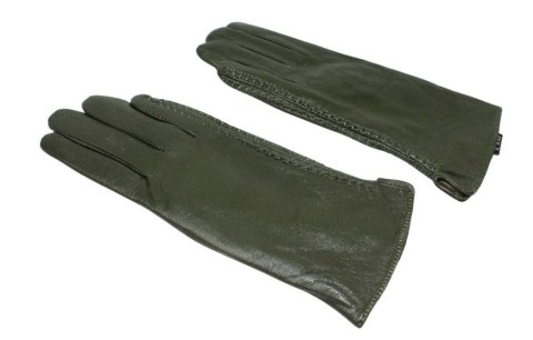 Skórzane Ocieplane Rękawiczki Damskie PolskaGalanteria.pl Ze Skóry Naturalnej CIEMNE OLIWKOWE Rozmiar 7 