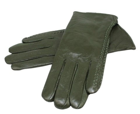 Skórzane Ocieplane Rękawiczki Damskie PolskaGalanteria.pl Ze Skóry Naturalnej CIEMNE OLIWKOWE Rozmiar 8 1/2 