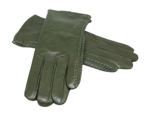 Skórzane Ocieplane Rękawiczki Damskie PolskaGalanteria.pl Ze Skóry Naturalnej CIEMNE OLIWKOWE Rozmiar 8 1/2 