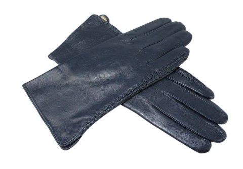 Skórzane Ocieplane Rękawiczki Damskie PolskaGalanteria.pl Ze Skóry Naturalnej GRANATOWE Rozmiar 7
