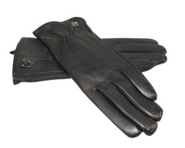 Skórzane Ocieplane Rękawiczki Damskie PolskaGalanteria.pl Ze Skóry Naturalnej Renifera Z Górnym Ściągaczem CZARNE Rozmiar 6 1/2