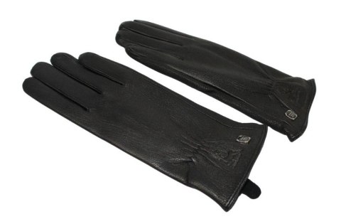 Skórzane Ocieplane Rękawiczki Damskie PolskaGalanteria.pl Ze Skóry Naturalnej Renifera Z Górnym Ściągaczem CZARNE Rozmiar 6 1/2