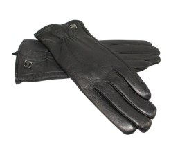 Skórzane Ocieplane Rękawiczki Damskie PolskaGalanteria.pl Ze Skóry Naturalnej Renifera Z Górnym Ściągaczem CZARNE Rozmiar 7 1/2