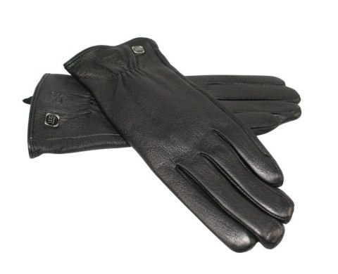 Skórzane Ocieplane Rękawiczki Damskie PolskaGalanteria.pl Ze Skóry Naturalnej Renifera Z Górnym Ściągaczem CZARNE Rozmiar 7 1/2