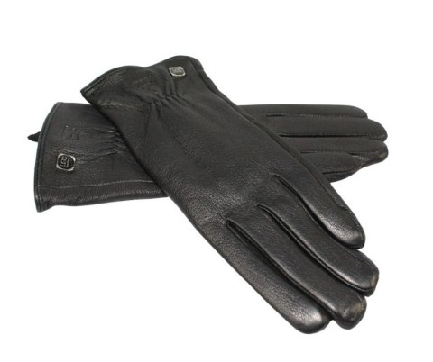 Skórzane Ocieplane Rękawiczki Damskie PolskaGalanteria.pl Ze Skóry Naturalnej Renifera Z Górnym Ściągaczem CZARNE Rozmiar 7