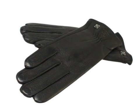 Skórzane Ocieplane Rękawiczki Damskie PolskaGalanteria.pl Ze Skóry Naturalnej Renifera Z Górnym Ściągaczem CZARNE Rozmiar 7