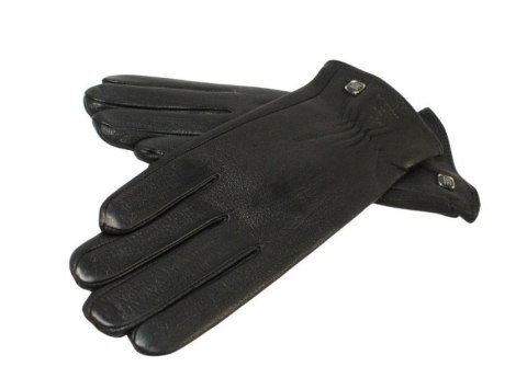 Skórzane Ocieplane Rękawiczki Damskie PolskaGalanteria.pl Ze Skóry Naturalnej Renifera Z Górnym Ściągaczem CZARNE Rozmiar 8 1/2