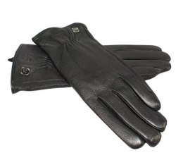 Skórzane Ocieplane Rękawiczki Damskie PolskaGalanteria.pl Ze Skóry Naturalnej Renifera Z Górnym Ściągaczem CZARNE Rozmiar 8