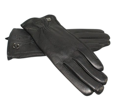 Skórzane Ocieplane Rękawiczki Damskie PolskaGalanteria.pl Ze Skóry Naturalnej Renifera Z Górnym Ściągaczem CZARNE Rozmiar 8