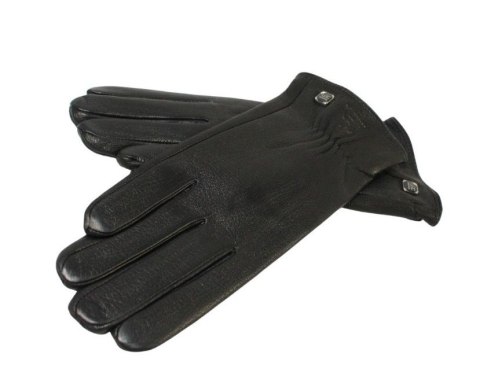 Skórzane Ocieplane Rękawiczki Damskie PolskaGalanteria.pl Ze Skóry Naturalnej Renifera Z Górnym Ściągaczem CZARNE Rozmiar 8