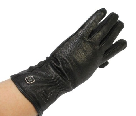 Skórzane Ocieplane Rękawiczki Damskie PolskaGalanteria.pl Ze Skóry Naturalnej Renifera Z Górnym Ściągaczem CZARNE Rozmiar 8