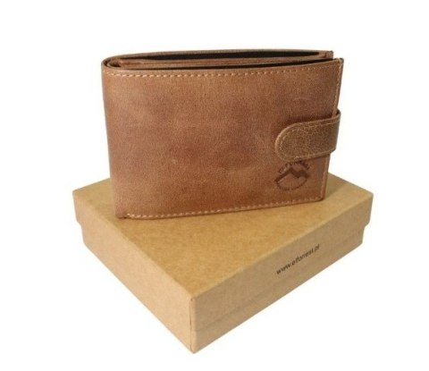 Portfel Męski Skórzany EL FORREST Mały Skóra Bydlęca Poziomy Z Zapinką Jedno Skrzydełko 851 08 RFID BRĄZOWY 11 x 8 x 2 [cm]