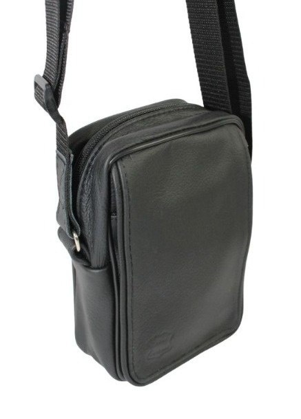Skórzana Torba Na Ramię Pionowa GRETOS (PL) CZARNA Listonoszka Z Klapką Na Rzep 20 x 13 x 6 [cm]