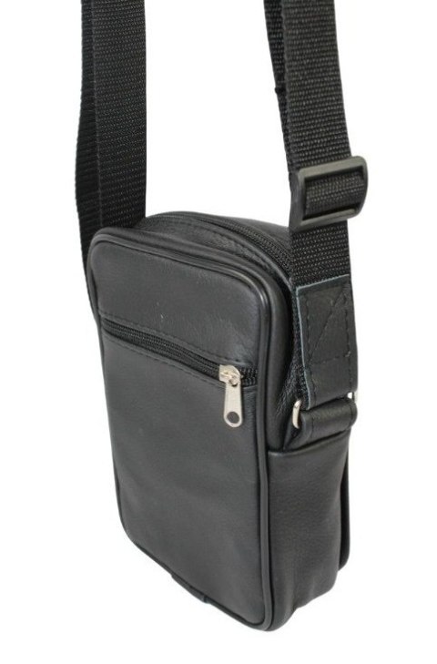 Skórzana Torba Na Ramię Pionowa GRETOS (PL) CZARNA Listonoszka Z Klapką Na Rzep 20 x 13 x 6 [cm]