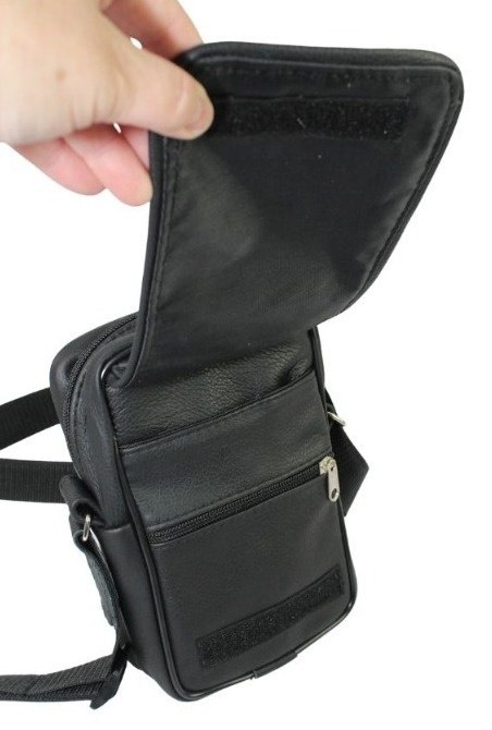 Skórzana Torba Na Ramię Pionowa GRETOS (PL) CZARNA Listonoszka Z Klapką Na Rzep 20 x 13 x 6 [cm]