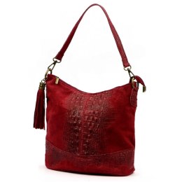 Torebka Skórzana LUKA CROCO MOKKA 26-027 Skóra Naturalna BORDOWA Mozajka 27 x 24 x 16 [cm]