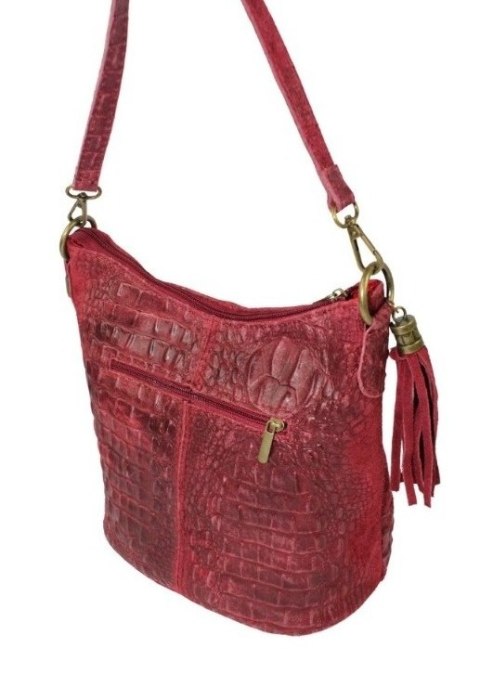 Torebka Skórzana LUKA CROCO MOKKA 26-027 Skóra Naturalna BORDOWA Mozajka 27 x 24 x 16 [cm]