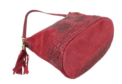 Torebka Skórzana LUKA CROCO MOKKA 26-027 Skóra Naturalna BORDOWA Mozajka 27 x 24 x 16 [cm]